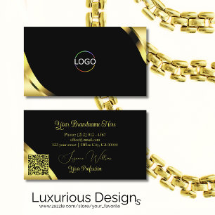 Luxus-Goldecken auf Schwarz mit Logo und QR-Code Visitenkarte