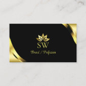 Luxus-Goldecken auf Schwarz mit Monogramm-QR-Code Visitenkarte (Vorderseite)
