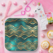 Luxus Golden Beige Swirl Türkis Aquamarin Blau Pappteller (Party)