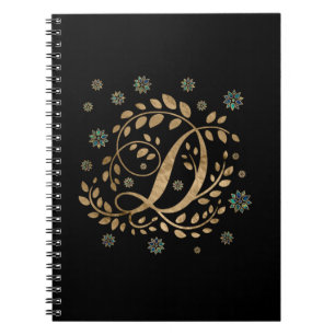 Luxus Golden Calligraphy Monogram mit Buchstabe D Notizblock