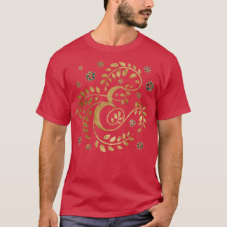 Luxus Golden Calligraphy Monogram mit Buchstabe E T-Shirt