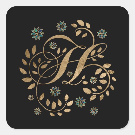 Luxus Golden Calligraphy Monogram mit Buchstabe H Quadratischer Aufkleber (Vorderseite)