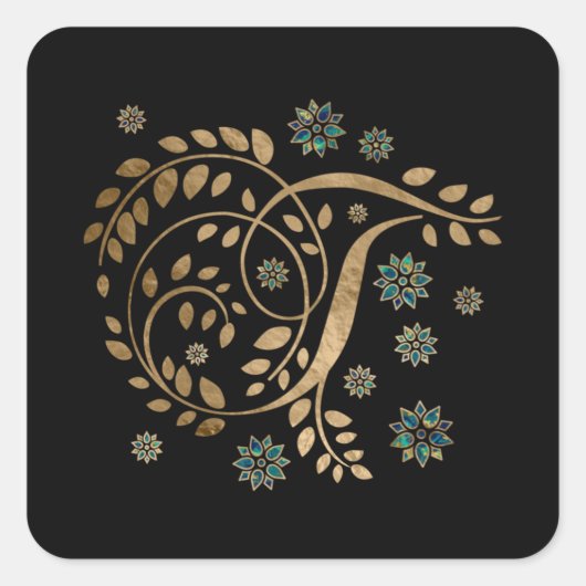 Luxus Golden Calligraphy Monogram mit Buchstabe T Quadratischer Aufkleber (Vorderseite)