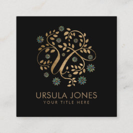 Luxus Golden Calligraphy Monogram mit Buchstabe U Quadratische Visitenkarte