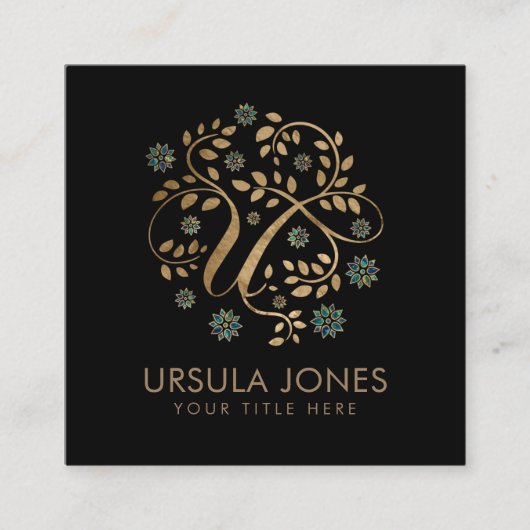 Luxus Golden Calligraphy Monogram mit Buchstabe U Quadratische Visitenkarte (Vorderseite)