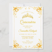Luxus Golden Crown White und Gold Quinceanera Einladung (Vorderseite)