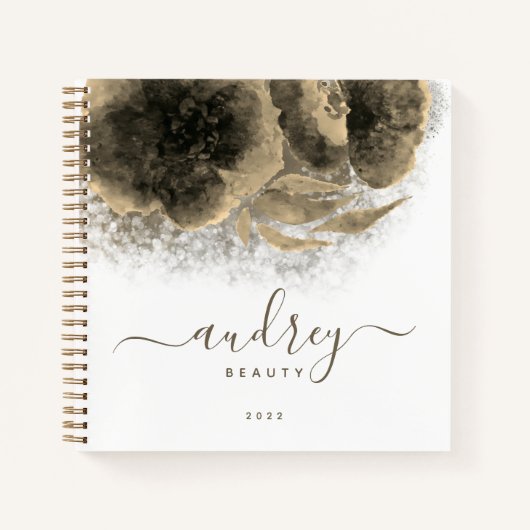 Luxus Golden Floral Signature Mit Monogramm Notizblock (Vorderseite)