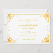 Luxus Golden Floral White und Gold Quinceanera Save The Date (Vorderseite)