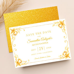 Luxus Golden Floral White und Gold Quinceanera Save The Date