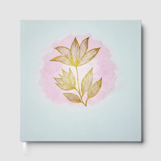 Luxus Golden Flower Pink Aquarell  Gästebuch (Vorderseite)