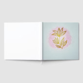 Luxus Golden Flower Pink Aquarell  Gästebuch (Voll)