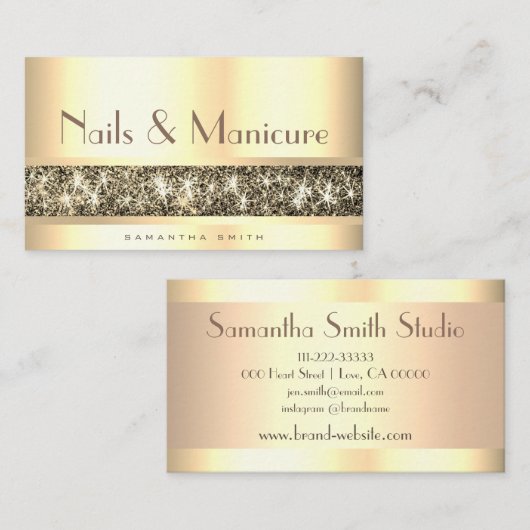 Luxus Golden Glitzer Sparkle Nails und Handwerk Visitenkarte (Vorne/Hinten)