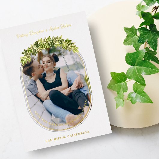 Luxus Golden Ivi Blätter Oval Rahmen Chic Foto Folieneinladung