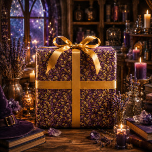 Luxus Goldene Blätter Verzierte Pflaume Purpur Dam Geschenkpapier