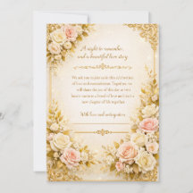 Luxus Goldene Blumige Elegante Hochzeitseinladungs