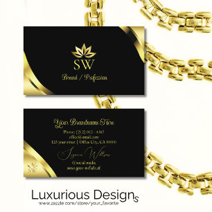 Luxus Goldene Ecken auf Schwarz mit Monogramm Visitenkarte