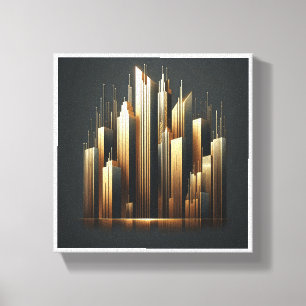 Luxus-Goldene-Wolkenkratzer-Silhouette - Moderne A Leinwanddruck