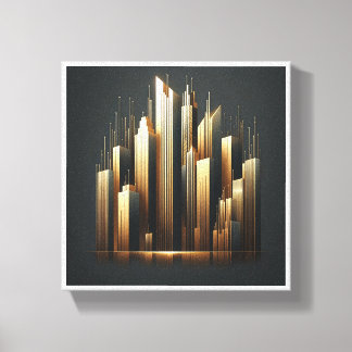Luxus-Goldene-Wolkenkratzer-Silhouette - Moderne A Leinwanddruck