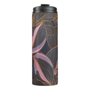 Luxus-goldener nahtloser floraler Hintergrund mit Thermosbecher