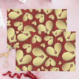 Luxus Goldenes Herz mit Red Gemis on Deep Red Seidenpapier