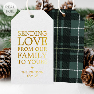 Luxus Goldfolie Weihnachten Karo Familienname Grün Geschenkanhänger