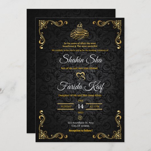 Luxus-Goldhochzeit-Einladung | Islamische Hochzeit Einladung (Vorne/Hinten)