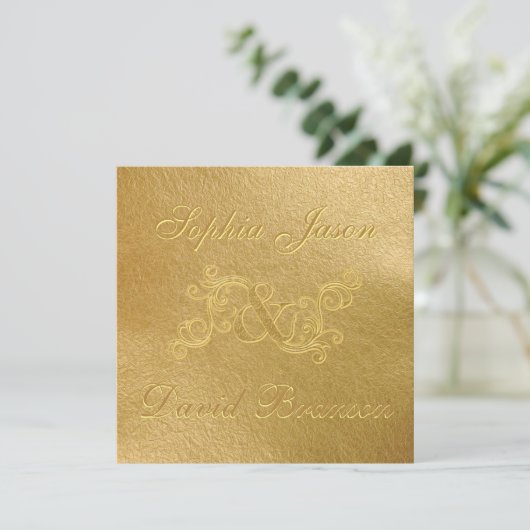 Luxus Golf Leaf 3D Gold Wedding Custom Monogram Einladung (Stehend Vorderseite)