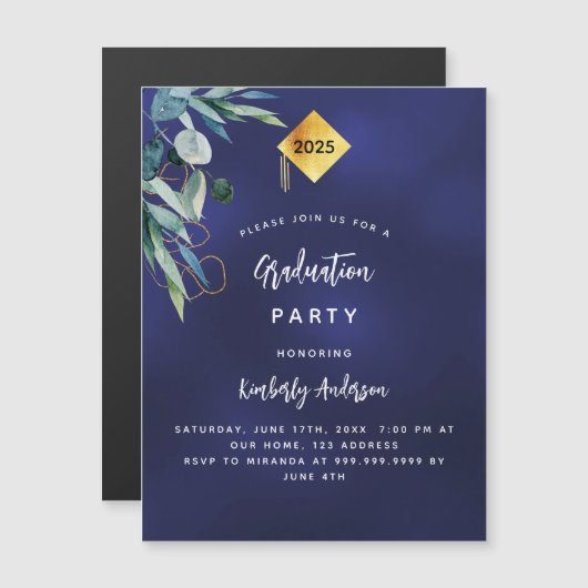 Luxus-Graduierungsparty 2025 in blau-grün Magneteinladung (Vorne/Hinten)