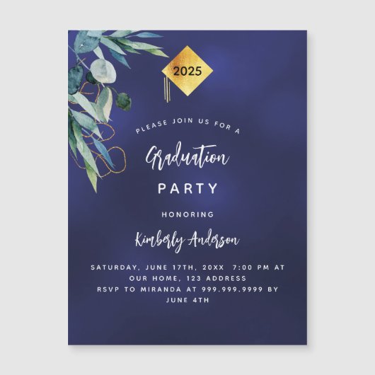 Luxus-Graduierungsparty 2025 in blau-grün Magneteinladung (Vorderseite)