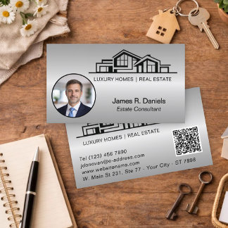 Luxus-Grau-Silber Immobilien Chic Professionell Visitenkarte