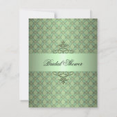 Luxus Green Damask Wirbel Bridal Einladung (Rückseite)
