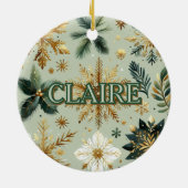 Luxus Green Gold Snowflake Holiday Elegante Keramik Ornament (Hinten)