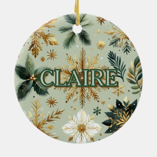 Luxus Green Gold Snowflake Holiday Elegante Keramik Ornament (Hinten)