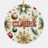 Luxus Green Gold Snowflake Holiday Elegante Keramik Ornament (Hinten)