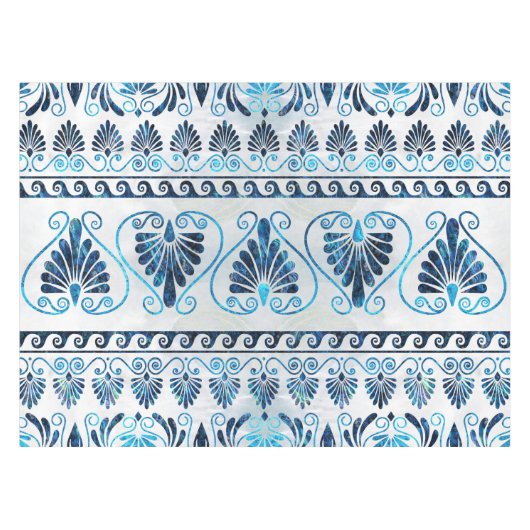 Luxus griechisches Ornament Blauer Edelstein und P Tischdecke (Vorderseite (Horizontal))
