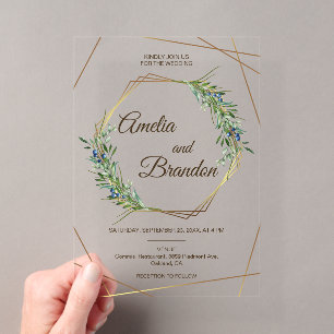 Luxus-Grün-Berry-Geometrie-Gold-Hochzeit  Acryleinladungen