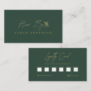 Luxus-Grün-Gold-Friseur mit Treueprogramm  Visitenkarte