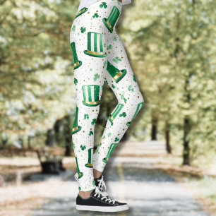 Luxus Grün Gold Hüte und Kleeblätter Weiß Leggings