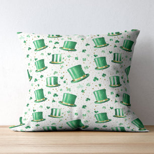 Luxus Grün Gold Hüte und Shamrocks Weiß Kissen
