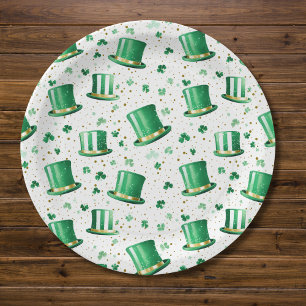 Luxus Grün Gold Hüte und Shamrocks Weiß Pappteller