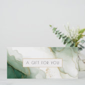 Luxus-Grün-Gold-Marmor-QR-Code-Geschenkgutschein (Stehend Vorderseite)