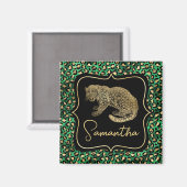 Luxus Grün Leopardendruck Gold Tier Monogramm Magnet (Vorderseite/Rückseite)