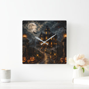 Luxus-Halloween-Wanduhr   Geisterhaus-Gotik Quadratische Wanduhr