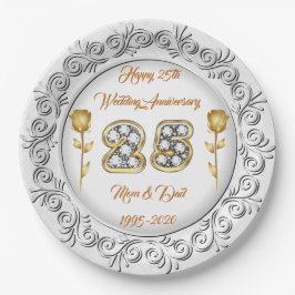 Luxus Happy Customize Silver 25 Jahre Jubiläum Pappteller