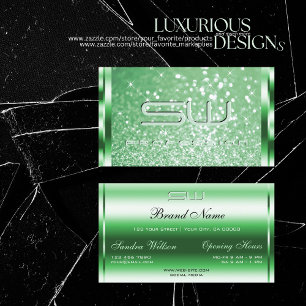 Luxus Hellgrüner Glanz Glitter Sterne Initialen Visitenkarte