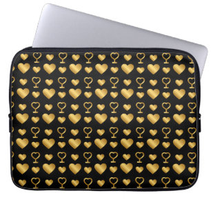 Luxus-Herzen aus schwarzer Goldfolie Laptopschutzhülle