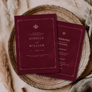 Luxus-Hochzeit im Stil des alten Geldes Burgunderr Einladung