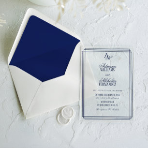 Luxus-Hochzeit in Blau mit Monogramm Acryleinladungen