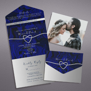 Luxus-Hochzeit in Silber und Königblau All In One Einladung
