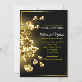 Luxus-Hochzeit mit 3D-metallischer Goldkirschblüte Einladung